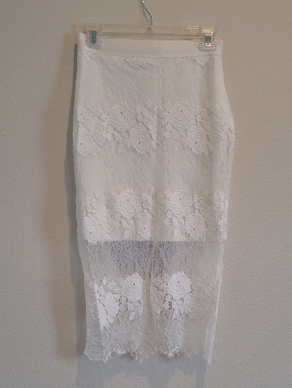 Bebe White Lace Midi Skirt - Women's Elegant Lace Pencil Skirt Size S